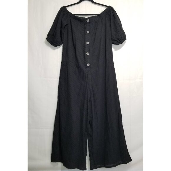 NWOT Asos Design off shoulder button front textured jumpsuit black sz 4 cropped - Picture 12 of 12